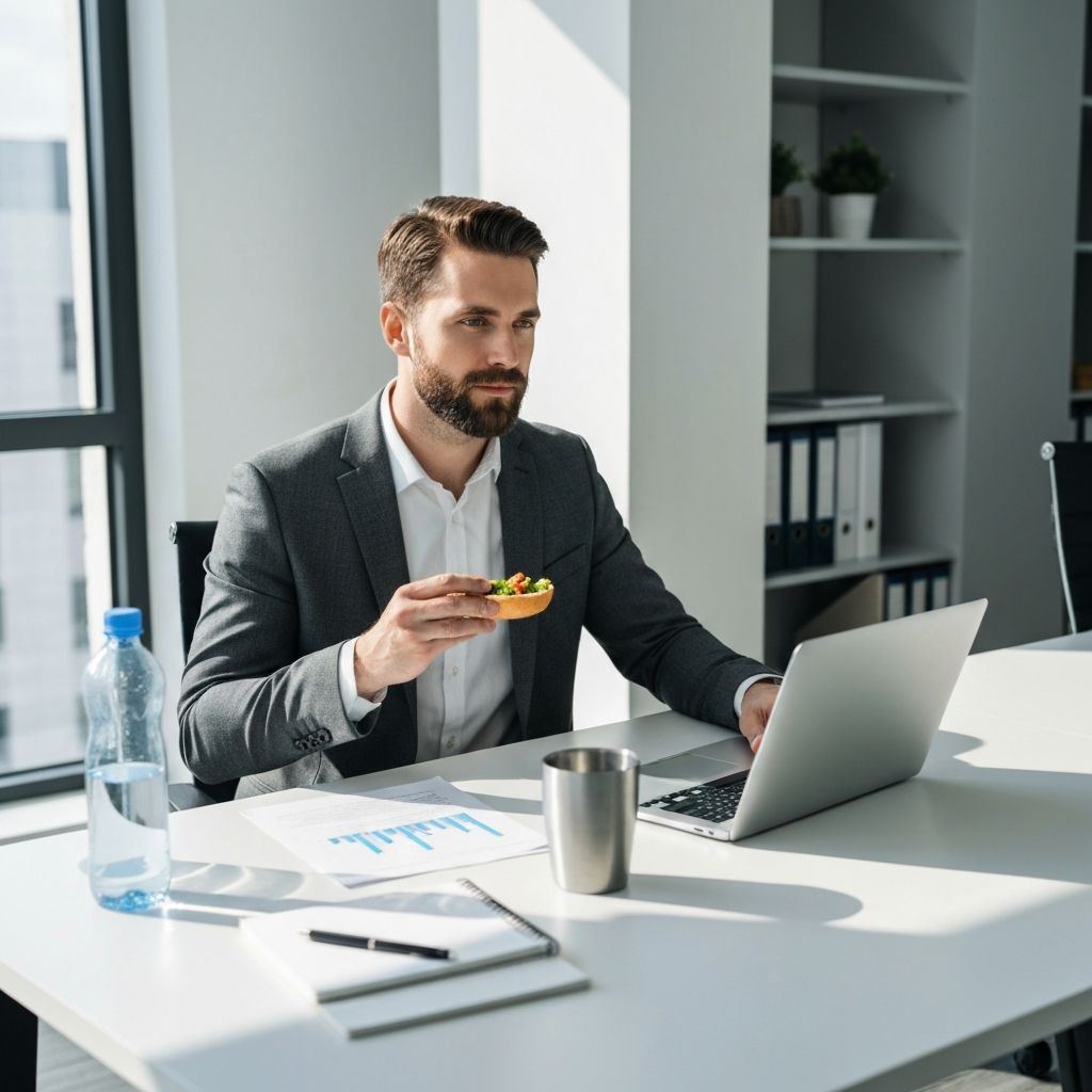 Person eating at work